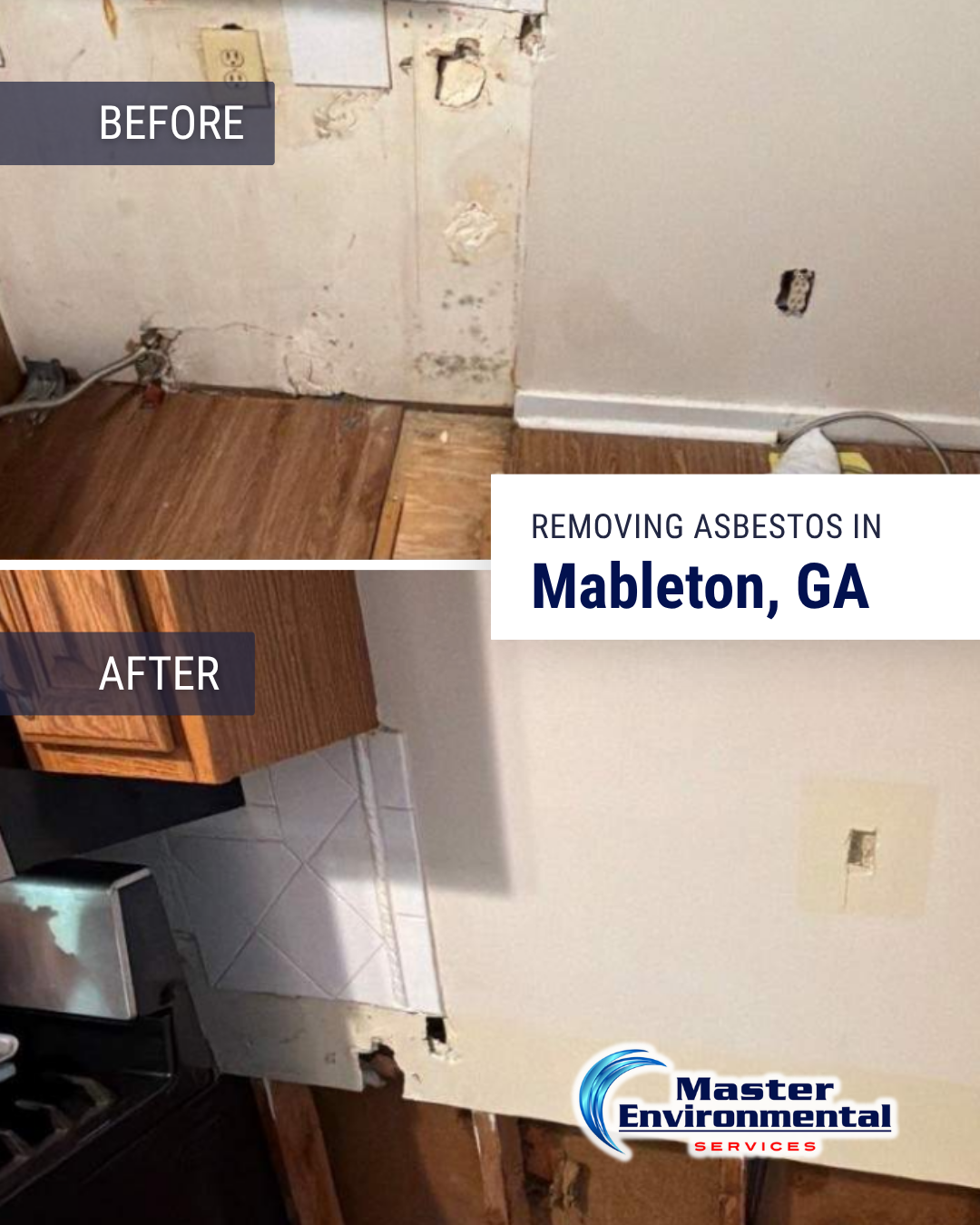 Before and after images of an interior wall.